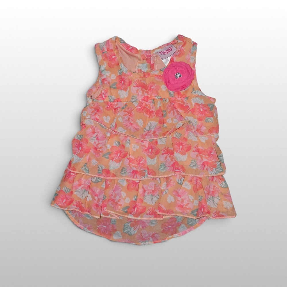Toddler Floral Orange Ruffle Top Rosette Sleeveless Nannette 2T Summer Blouse